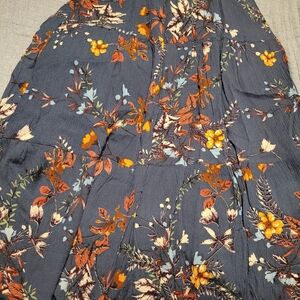 Maxi Skirt with Autumn Floral Print - Navy